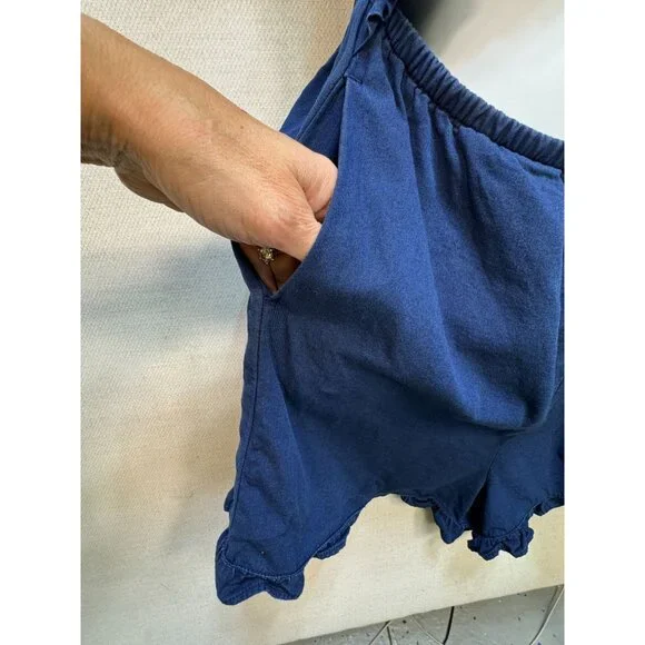 American Eagle Outfitters Womens Smocked Sexy Denim Romper Size L Navy Cutout - Picture 6 of 11